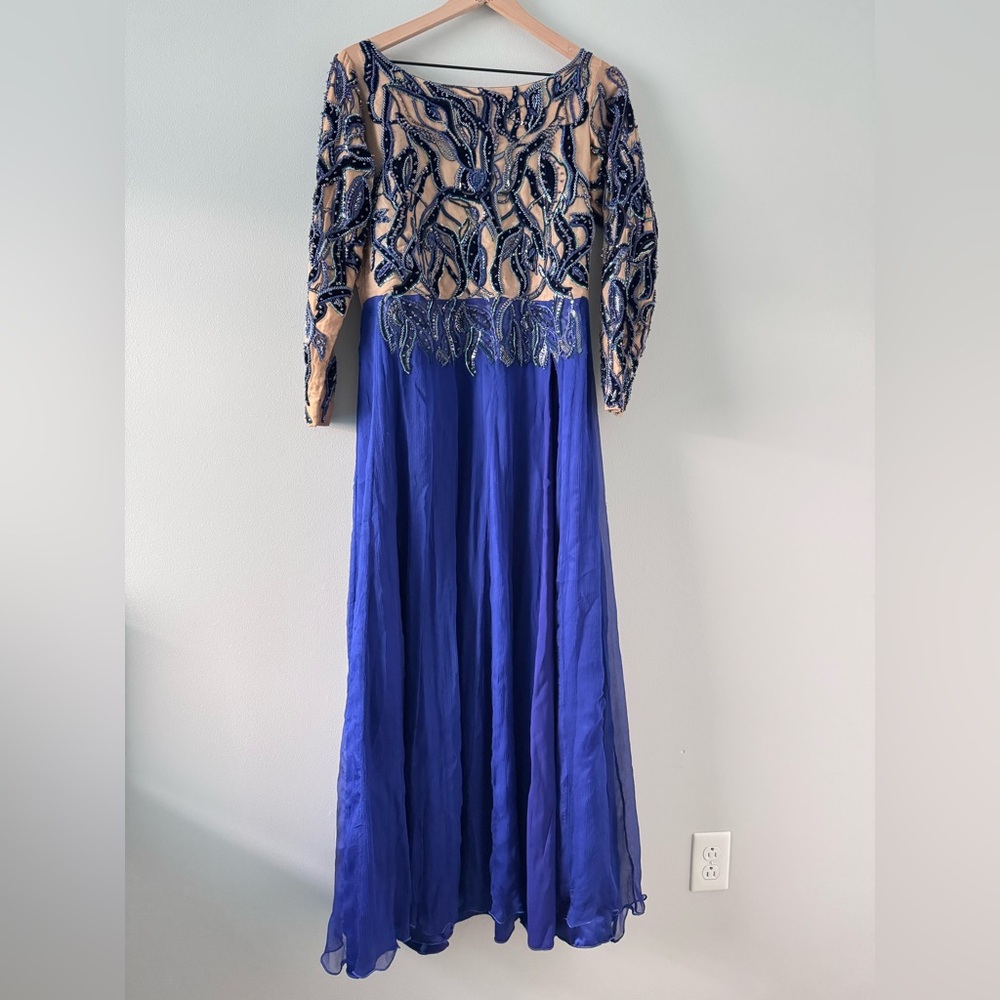 Blue Embellished Long Sleeve Gown for Weddings